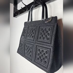 ​Elegance International Vintage Black Crochet 10" Handbag Mid-Century MCM Model